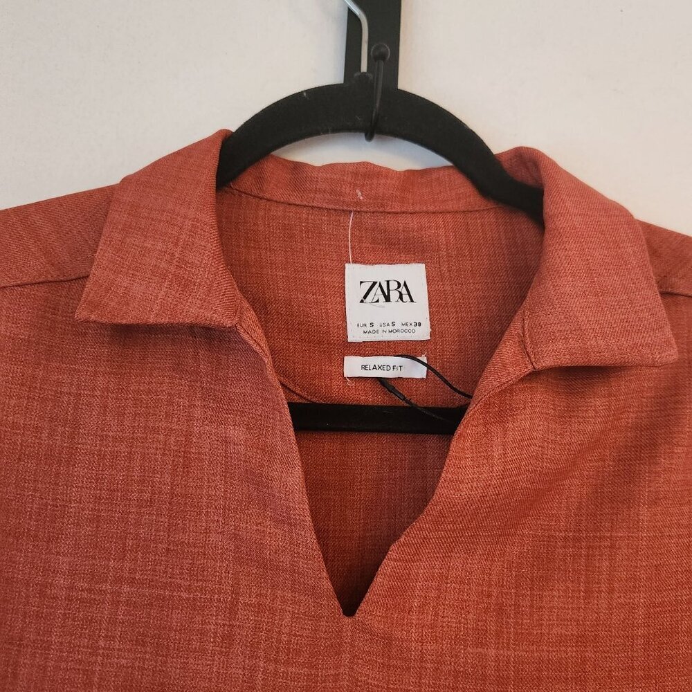 NWOT Zara Orange Popover Tunic Blouse Lagenlook Shirt Relaxed Fit Women's S - Picture 4 of 7